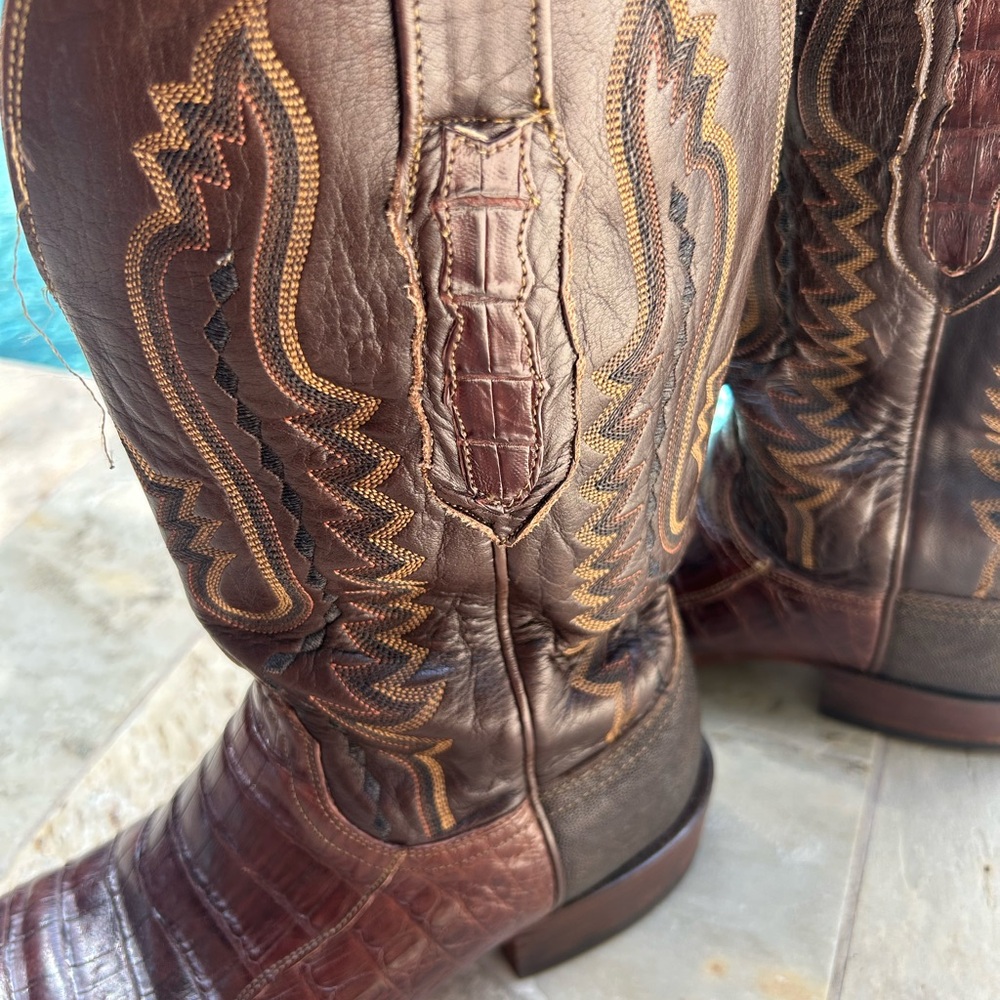 Lucchese Brown Leather Cowboy Boots Caiman 9D - Picture 10 of 16
